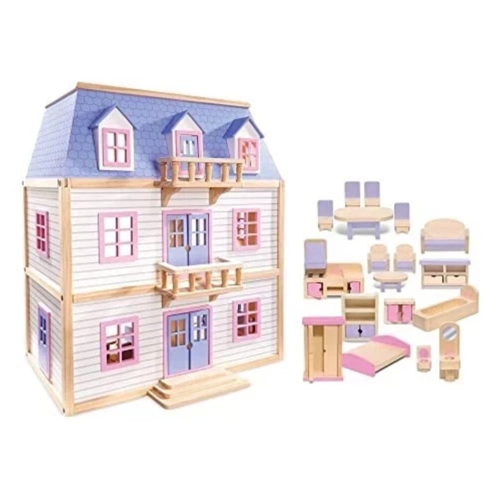 Melissa & Doug Multi-Level Dollhouse Wooden Multi-Story Pretend Play Dollhouse